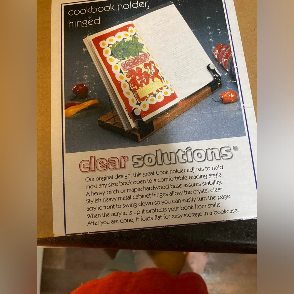 Hinged Cookbook Holder - Acrylic Shield With Wood Base